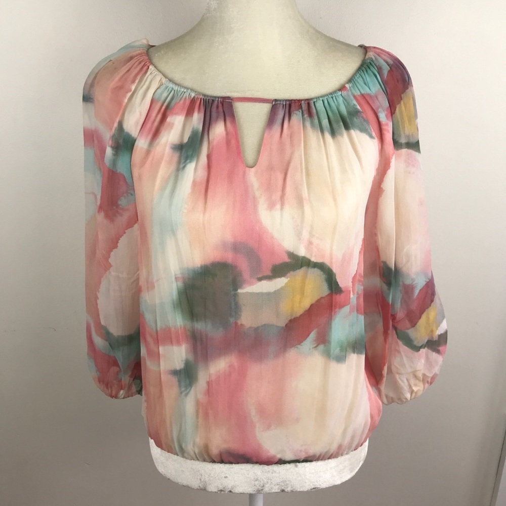 Alice + Olivia watercolor print silk blouse XS